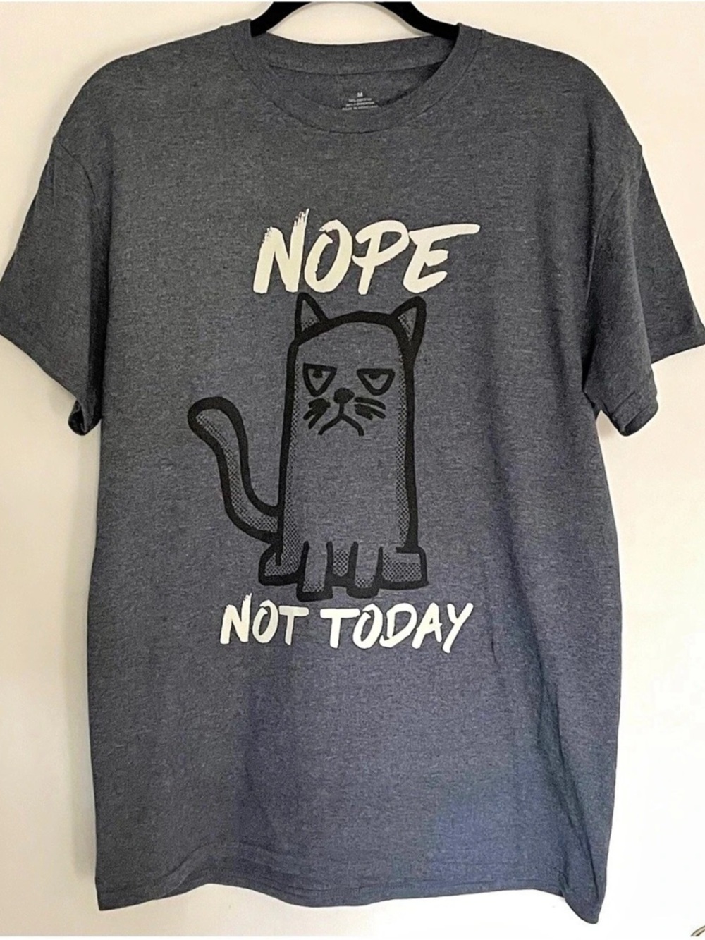 “Nope Not Today” Kitty Cat Heather Blue Gray Graphic T-Shirt Size Medium